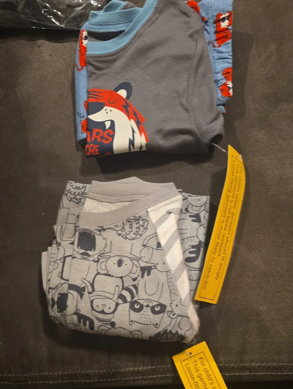 wonder nation Grey and Light Blue Kids Pajama Sets with Animal Prints